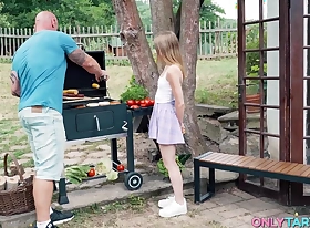 Hot Summer BBQ - Maya Gets Her First Outdoor Threesome