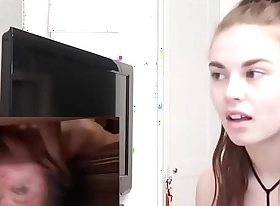 Dispirited Teen Horny Hot Reaction to Porn Video XXX